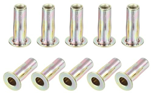 sourcing map 10 dadi per rivetti multi-grip, M5 a testa piatta in acciaio al carbonio con codolo pre-bulbed filettato con finitura zincata