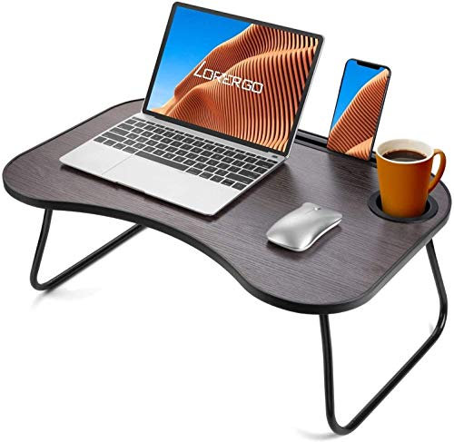 Laptopstativ för skrivbord, knäskrivbord – bärbart laptop-skrivbord med kopphållare, sängknäbord med inbyggt fack för telefon eller surfplatta, perfekt som frukostsängbricka, ritbord, knäskrivbord för