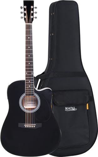 Classic Cantabile WS-10BK-CE Guitarra Western Set con funda blanda - Estilo Dreadnought con cutaway - Tapa, fondo, aros: tilo - Pastilla - EQ de 3 bandas - Afinador - incluye estuche ligero - Negro