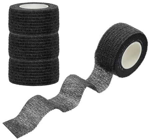 PATIKIL Sport Selbstklebendes Band, 4er Pack 2 X 5 Yards Verband Wrap Atmungsaktives Elastisches Band Verhindert Fingerreibung für Golf Baseball Volleyball, Schwarz