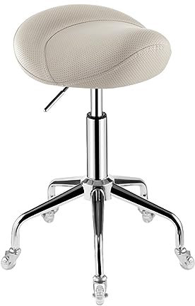 Sattelhocker mit Rollen, ergonomischer Drehstuhl, höhenverstellbar, Salonhocker für Klinik, Zahnarzt, Schönheitssalon, Tattoo, Zuhause, Büro, Sattelstuhl (Farbe: Beige)