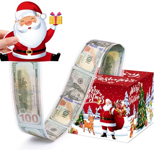 Meiidoshine Christmas Money Box for Cash Gift Pull, Surprise Money Holder for Kids Adults with 50Pcs Transparent Bags - Fun Ways to Give Cash As A Gift for Your Loved Ones