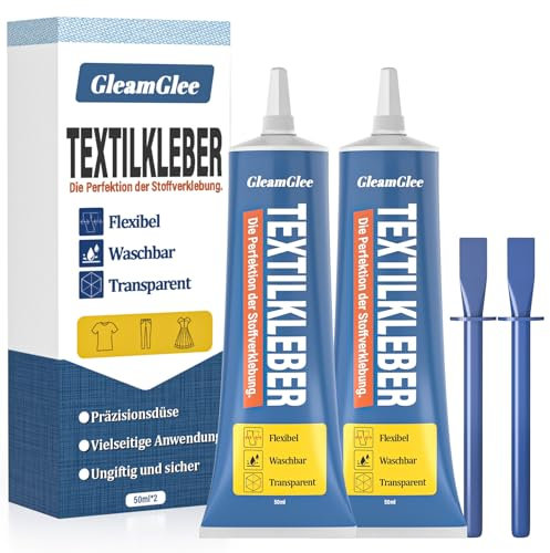 100ml Fabric Glue, Extra Strong Permanent Fabric Adhesive for Clothes Repairs, Leather, Crafts, Upholstery, Material, Textile, Felt and Badges - Clear - 2 Pack