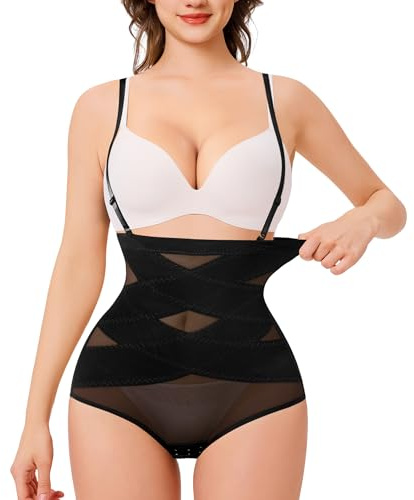 KUMAYES Culotte Gainante Femme Ventre Plat Taille Haute Gaine Amincissante Invisible Panty Culottes Sculptantes Shapewear Ajustable Ceinture D'épaule (Noir, M)