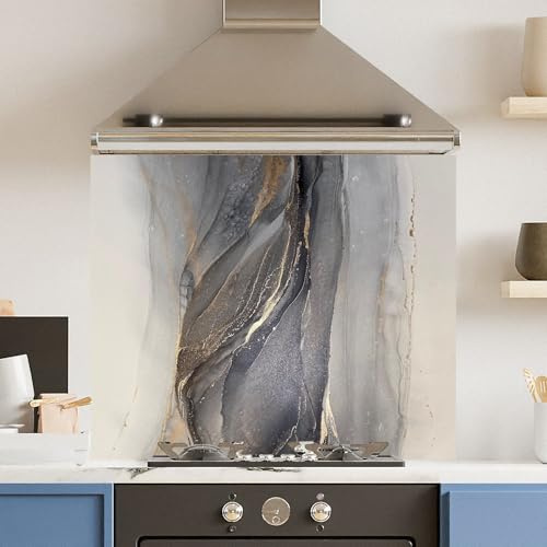 Toughened 6mm Glass Kitchen Splashback 90 x 65cm Blue Marble - Polished Edge Heat Resistant Back Splash for Cookers Hob