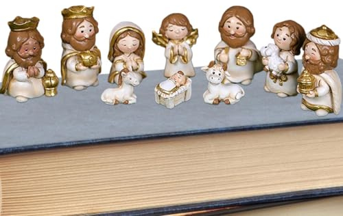 Nbhuiakl Weihnachtskrippen für Weihnachten | 10 kleine Figuren für Krippe, Statue von Weihnachtsjesus für und Erwachsene, Krippe der Heiligen Familie mit Bauernhausstil