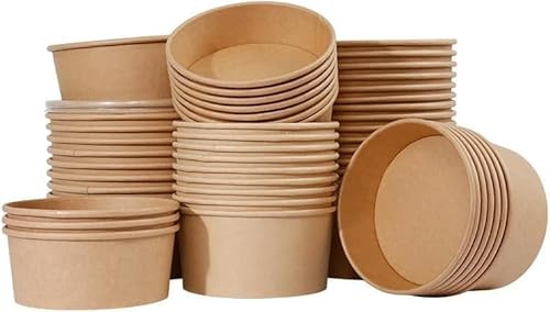 M7 Packaging Soup Containers 12/14/16 oz with Clear Lids Brown Kraft Disposable 25, 50 or 100 Packs Ideal for Sauces, Ice Cream Tubs, Noodles Recyclable Heavy Duty Deli (25, 12oz/350ml)