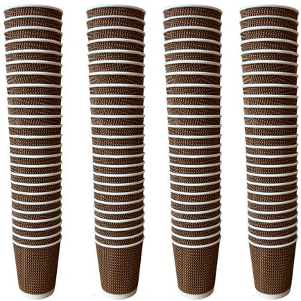 100 Disposable Paper Cups - Dark Brown Dotted Kraft Cups 8 OZ for Hot & Cold Drinks | Perfect for Tea, Coffee, Water, Juice | Ideal for Weddings, Birthdays, Christmas, Family Events & Parties