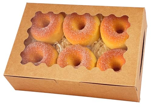 Gcardist 15 Stück Braun Keksdose mit Fenster 22,86x15,24x6,35cm Gebäck Macaron Bäckerei Box für Verpackung(9x6x2.5 inch)