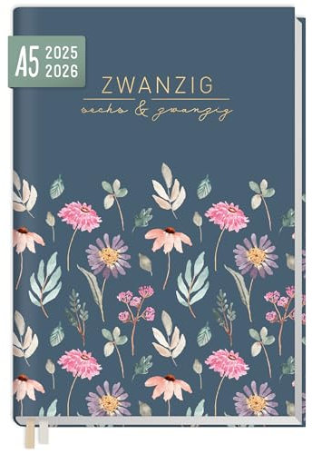 Häfft® Chäff-Timer 2025/2026 A5 Flying Flowers Kalender für 18 Monate: Juli 2025 bis Dez. 2026 - nachhaltig & klimafreundlich