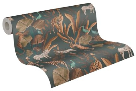 Livingwalls Anna D'Andrea 782182 Non-Woven Wallpaper Animal Wallpaper 10.05 m x 0.53 m Blue Green Brown Wallpaper Floral