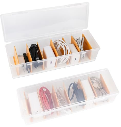 Kabelbox Kabel Organizer Box Kabel Aufbewahrungsbox - Kabelaufbewahrung 2 Stück Cable Organizer Box 7 Fächer Kunststoff Transparent Ladekabel aufbewahrung für Schreibtisch Lagerung Büro Hausgebrauc