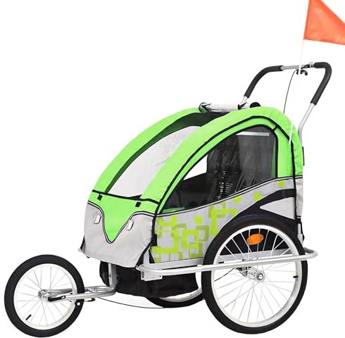 Cykelvagn för Barn, 2-i-1 Canopy Child, Roll-up Bugg och Regnskärmar, Hopfällbar Släpvagn(Green)