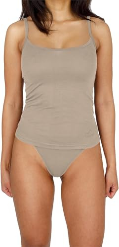 Damen Merino Top Spaghettiträger Trägertop Unterhemd Ärmelloses Shirt Unterwäsche Tanktop aus 100% Bio-Merinowolle - Atmungsaktives Sportunterteil Beige L