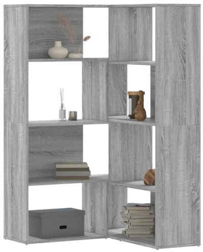 Fasba Eck-Bücherregal, Standregal, Aktenregal, Wandregal, Raumteiler, Regal, Raumtrenner, Büroregal, Mehrzweckregal, 4 Etagen Grau Sonoma 85x85x140 cm Holzwerkstoff