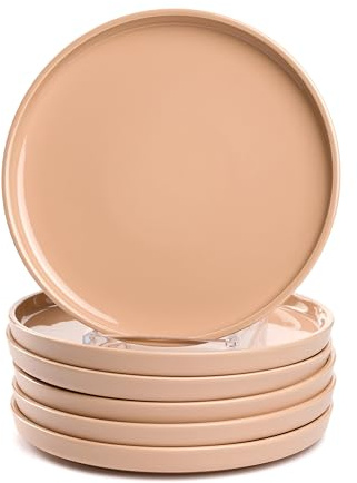 LEONARDO HOME Roma 027263 Lot de 6 assiettes plates, diamètre : 22 cm, passent au micro-ondes et au lave-vaisselle, empilables, en céramique pour 6 personnes, en faïence avec surface émaillée, abricot