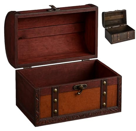 flexilife Schatztruhe aus Holz in versch. Größen - Geschenk Truhe Holztruhe - Schatzkiste Kindergeburtstag - Schatztruhe Hochzeit (hellbraun - Kunstleder, groß - 40 x 30 x 25 cm)