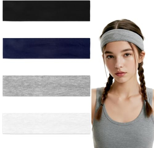 4 Stück Stirnband Damen Sport Unifarben, Haarband Damen Herren Weiches Elastisches Schweißband Stirn Haarbänder Mädchen, Dünne Atmungsaktive Haar Accessoire für Yoga, Gym, Kosmetik, Joggen Zubehör