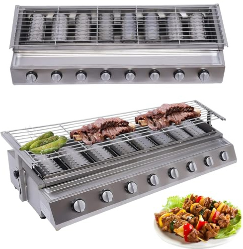 CIELOBLOEN Asador de Gas con 8 fogones y Parrilla eléctrica, Barbacoa de Acero Inoxidable para Exterior con interruptores de Control, Ideal para terraza y jardín con fácil Mantenimiento