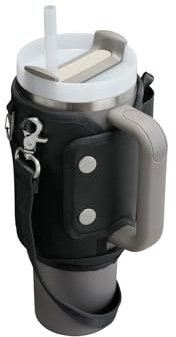 Stanley 1913 All-Day Quencher Carry-All 1,1 L – Fermeture Bouton-Pression – Poche téléphone – Poche pour Cartes – Mousqueton Porte-clés – Bandoulière Amovible – Black