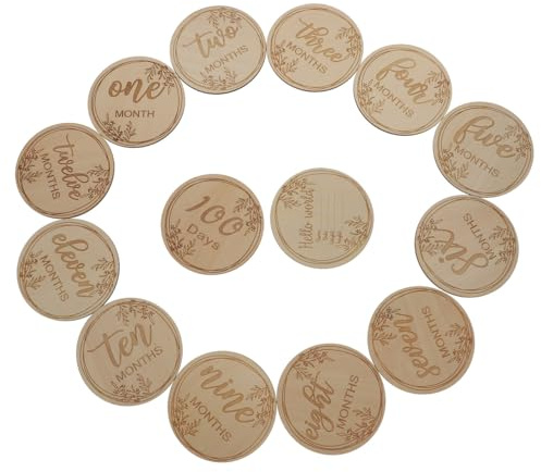 Beaupretty 12 Stück Meilensteinkarten aus Holz Monats Gedenkkarten für Neugeborene Glatte Oberfläche Sanft Zur Babyhaut Als Fotorequisiten für Babyentwicklung
