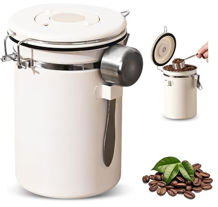 HMCEY Boite a Cafe Hermetique Inox 11.8 X 18 CM,Boite Conservation Cafe en Grain,Coffee Beans Container,Pot Hermétique Alimentaire Avec Affichage de La Date et Cuillère,Récipient de Rangement Sucre