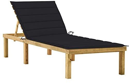 Frdhee Campingstuhl Strandliege,Sonnenliege mit Schwarzer Auflage Imprägniertes Kiefernholz,Kippliege für Camping,Garten,Pool