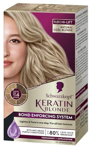 Schwarzkopf Keratin Blonde Hair Dye, 11.01 High Lift Natural Cool Blonde, Professional Quality Permanent Hair Color, Bond Enforcing System, Pre-Color Serum & Conditioner Included