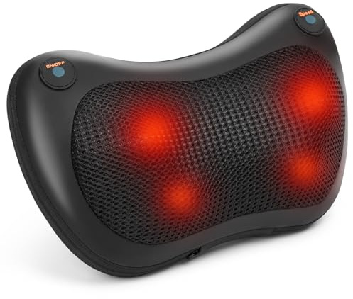 Fefod Massage Pillow, Massagekissen mit Wärmefunktion & 3D Rotierenden Massageköpfen, Massagekissen für Nacken Schulter Rücken, inkl Verlängerungsgurt & Autokabel Weihnachtsgeschenke