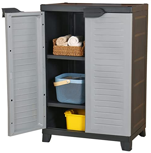 Owoxanthellate Kunststoff Gartenschrank 65x45x97 cm mit 3 Fachböden, abschließbarer Mehrzweckschrank für Balkon Garage Keller Büro