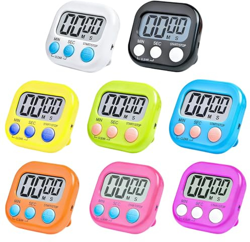 SGZIOO 8 Stück Eieruhr Digital, Timer Digital, Küchentimer Magnetisch, Stoppuhr Digital mit Einklappbarer Ständer, Kurzzeitwecker Küche Magnetisch mit Großem LCD-Display für Kochen Sport Stud Kinder