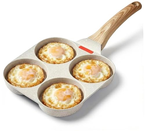 Padella per uova 4 tazze Padella antiaderente per pancake con raschietto e pennello per olio Fornello a gas e utensile da cucina a induzione per colazione, Beige, Utilizzo in cucina