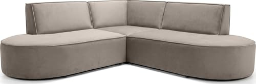 WFL GROUP Ecksofa 3-Sitzer im Loft-Stil – Skandi-Design – Universelle L-Form Wohnlandschaft – Freistehend – inkl. 2 Dekokissen - 223 × 223 × 73 cm – Taupe Samt