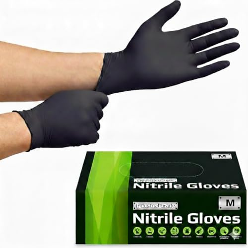 PRIMEONE Black Nitrile Disposable Gloves – Medical Grade, Food Safe, Latex-Free & Powder-Free – Heavy Duty Exam Gloves for Mechanics, Cleaning, & Tattoo Artists (100 Count) (100, MEDIUM)