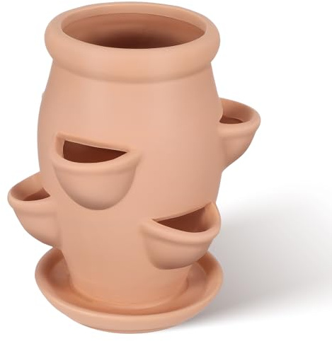 SHINEOFI Maceta de Terracota Ligera Diseño de Torre y 6 Compartimentos para Suculentas y Orquídeas en Jardines y Exteriores