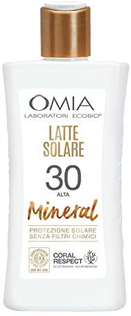 Omia, Latte Solare Mineral SPF30 Viso e Corpo, Protezione Solare Alta, Per Pelli Chiare e Sensibili al Sole, Con Filtro Minerale e Ingredienti di Origine Naturale, Flacone da 200 ml