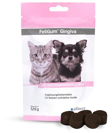 alfavet FeliGum Gingiva, unterstützt bei Zahnfleisch und Maulhöhlen Entzündung von Katze und Hund, Kaudrops, Ergänzungsfuttermittel, 120g