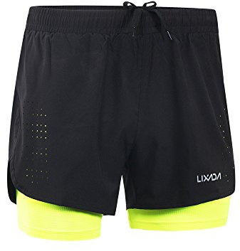 Lixada Löparshorts för män, 2-i-1, snabbtorkande, ventilerande, långa tofflor, löparshorts