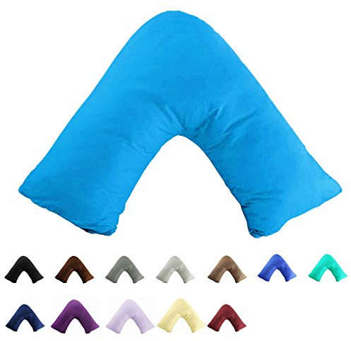 TAOSON Federa per cuscino in 100% cotone a 300 fili, a forma di V, tri/boomerang, senza inserto (blu acqua)