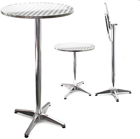 Wiltec höhenverstellbarer Stehtisch 74/114 cm Ø 60 cm, klappbarer Bistrotisch, 2-in-1 Outdoortisch, Aluminium Bartisch, Partytisch