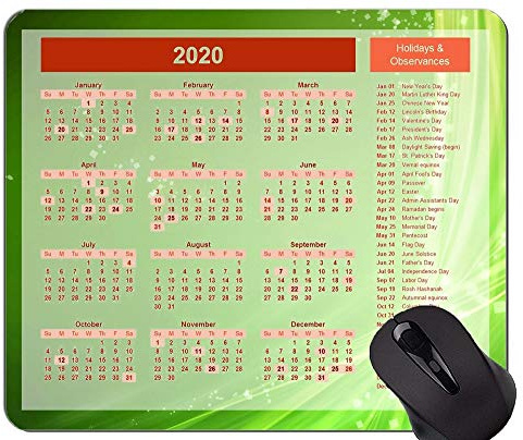 Yanteng 2020 Kalenderspiel-Mausunterlage, grüne Stern-Punkt-themenorientierte Mausunterlage mit genähtem Rand