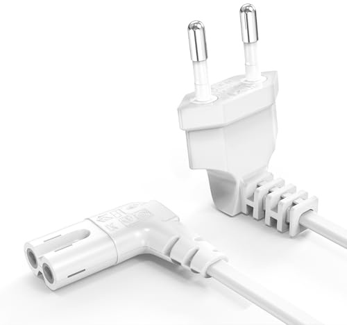 Ancable 1M Netzkabel Stromkabel 2 polig, C7 Kabel Eurostecker Stromkabel 90° Euro Netzkabel für Samsung Fernseher LG Philips Sony Panasonic TV PS5 PS4 Xbox PC Kleingerätekabel - Weiß
