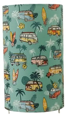 Lampe de Chevet Enfant Ado Surf Hawaï Turquoise - Lampe à Poser Artisanale Française en Tissu Oeko-TEX, E14, Décoration Bord de Mer Tropicale Bohème, Chambre Enfant Adolescent