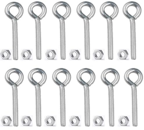 12X Eye Hooks With Hex Nut - M5 Welded Closed Rings, Corrosion Resistant 304 Stainless Steel Rod