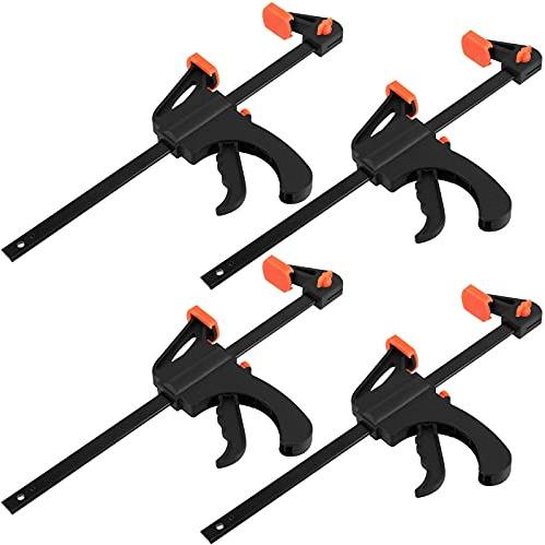 SEHOI 4 Pack 10 Inch Bar Clamp, Quick Grip Clamp with 16 Inch Spreader, Flexible One-Handed Ratchet Bar Clamp for Woodworking