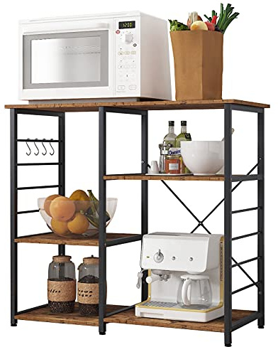 DlandHome Etagères de Cuisine pour Le Stockage, Meuble Rangement Desserte de Cuisine avec 3+3 Tablettes pour Micro-Ondes, Four, Outils de Cuisine, 90L * 39W * 83H cm Marron