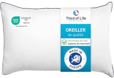 Third of Life Almohada 40x70 inSPIRO, Almohada ergonómica para Dormir de Lado, Boca Arriba o Boca Abajo, sensación de Hotel, Lavable a máquina, higiene óptima, Calidad Europea, Cojín 40 x 70