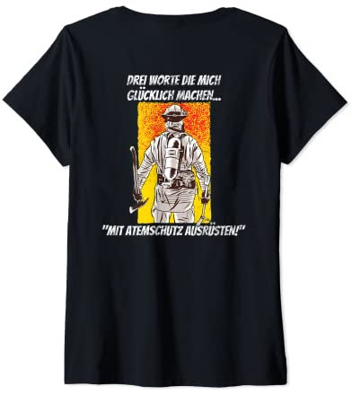 Damen Atemschutz Feuerwehr Rückseite Feuerwehrmann Feuerwehrfrau T-Shirt mit V-Ausschnitt