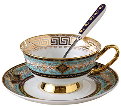 Jiotouhu Fine Bone China Porzellan Kaffee Set, mit 200 ml Kaffeetasse, Kaffeelöffel und Unterteller