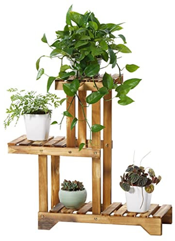 YNSHOP Bodenstehender Blumenständer Aus Massivem Holz Mehrschichtiger Kleiner Blumentopfständer Sukkulentenständer Mehrschichtiges Blumenregal Für Den Innenbereich (Color : Brown, Size : 55x25x66cm)
